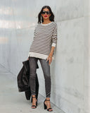 Nora Cotton Distressed Striped Pullover - Charcoal Cream Ins Street