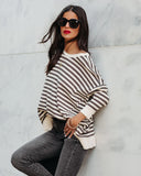 Nora Cotton Distressed Striped Pullover - Charcoal Cream Ins Street