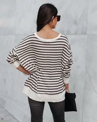 Nora Cotton Distressed Striped Pullover - Charcoal Cream Ins Street