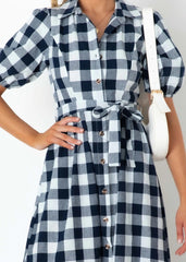 Saturn Pocketed Plaid Button Down Midi Dress Ins Street