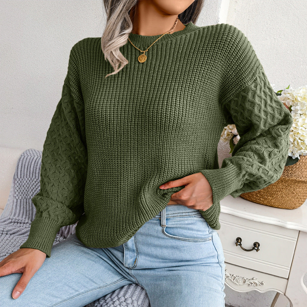 Mixed Knit Round Neck Dropped Shoulder Sweater Ins Street