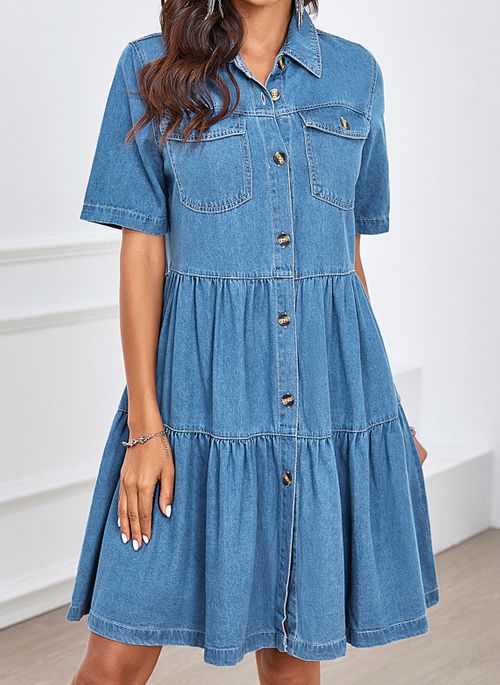 Sunol Tiered Button Down Chambray Dress Ins Street