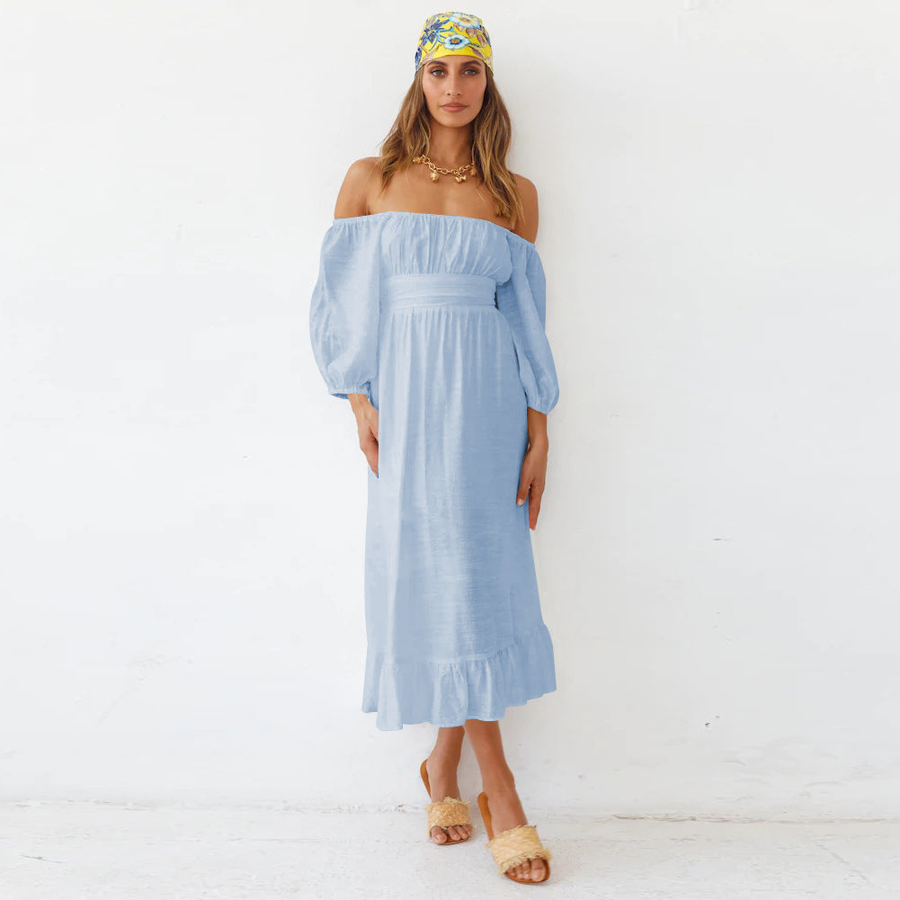 Samantha Puff Sleeve Midi Dress - French Blue Ins Street