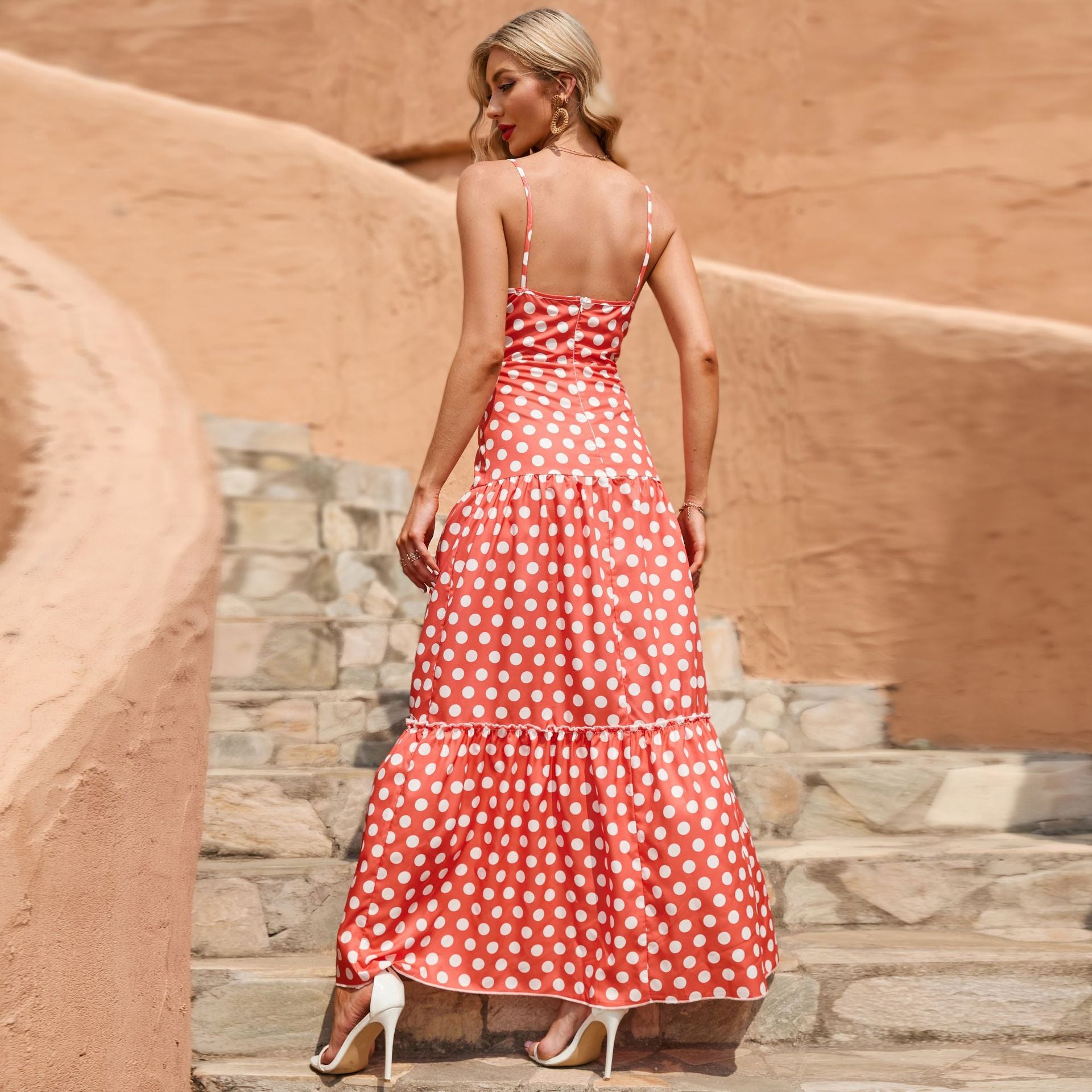 Torrie Polka Dot Tie Front Maxi Dress - Rust - FINAL SALE TYCH-001