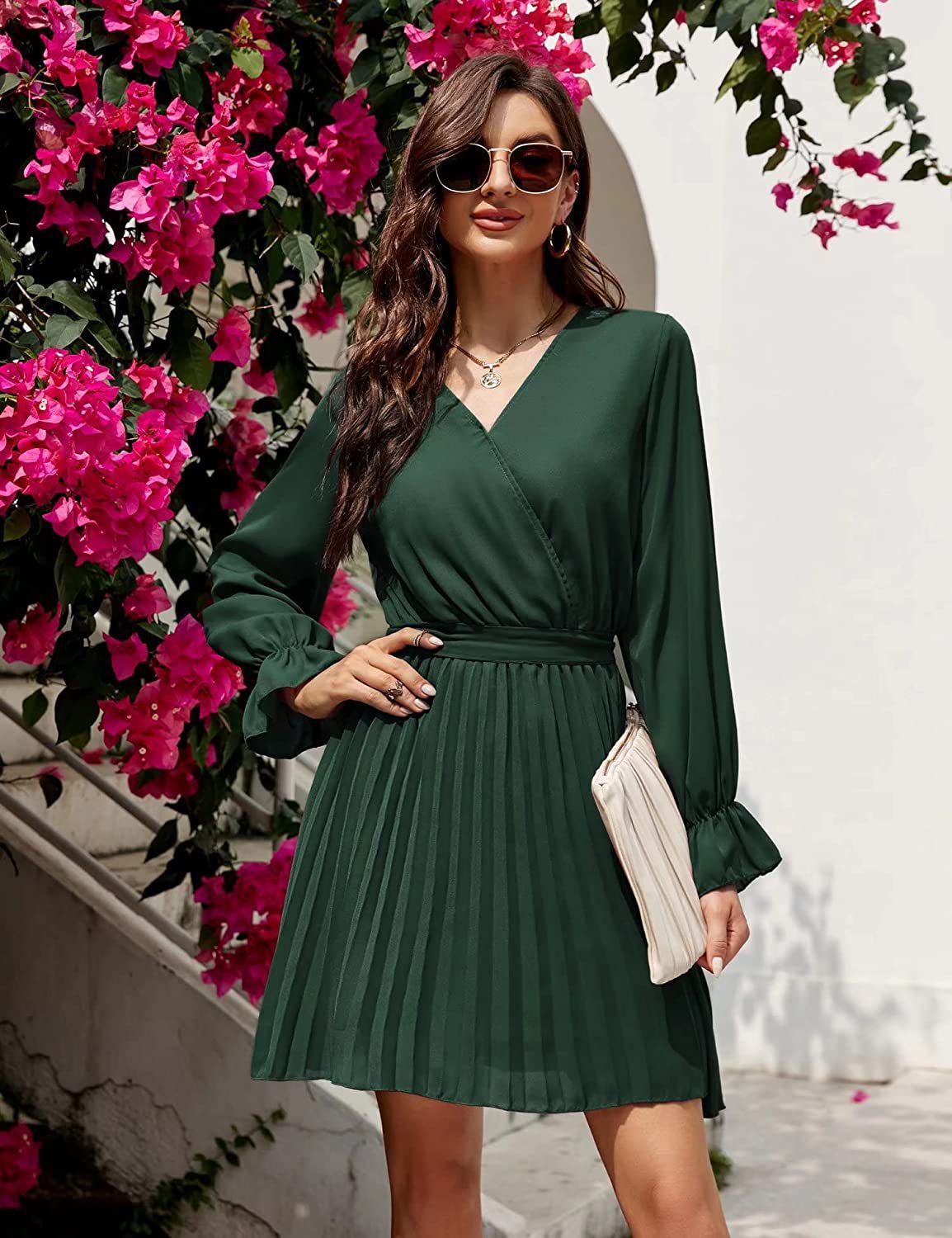 Slow Dance Satin Wrap Dress - Hunter Green Ins Street