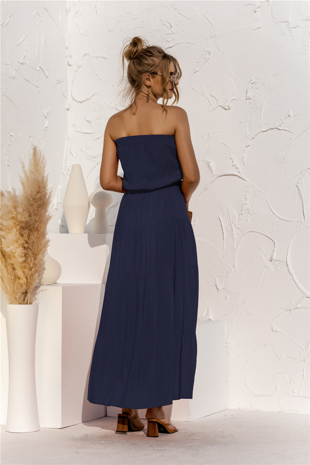 Free Falling Strapless Tiered Maxi Dress - Deep Navy Ins Street