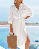 PREORDER - Kennedy Cotton Pocketed Button Down Tunic - White Ins Street