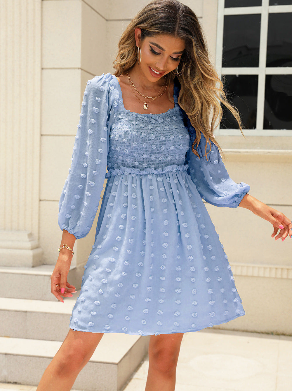 Treat Yourself Pocketed Pom Dress - Misty Blue LIST-001