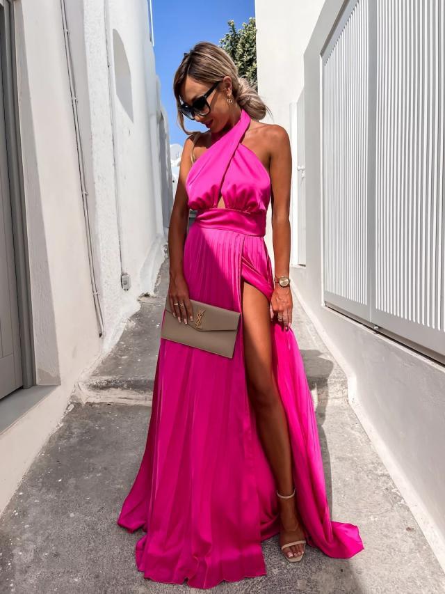 Daffy Backless Halter Maxi Dress - Fuchsia A.PEACH