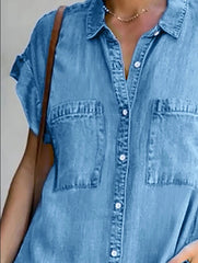 Ginnie Pintuck Button Down Shirt Dress - Blue Ins Street