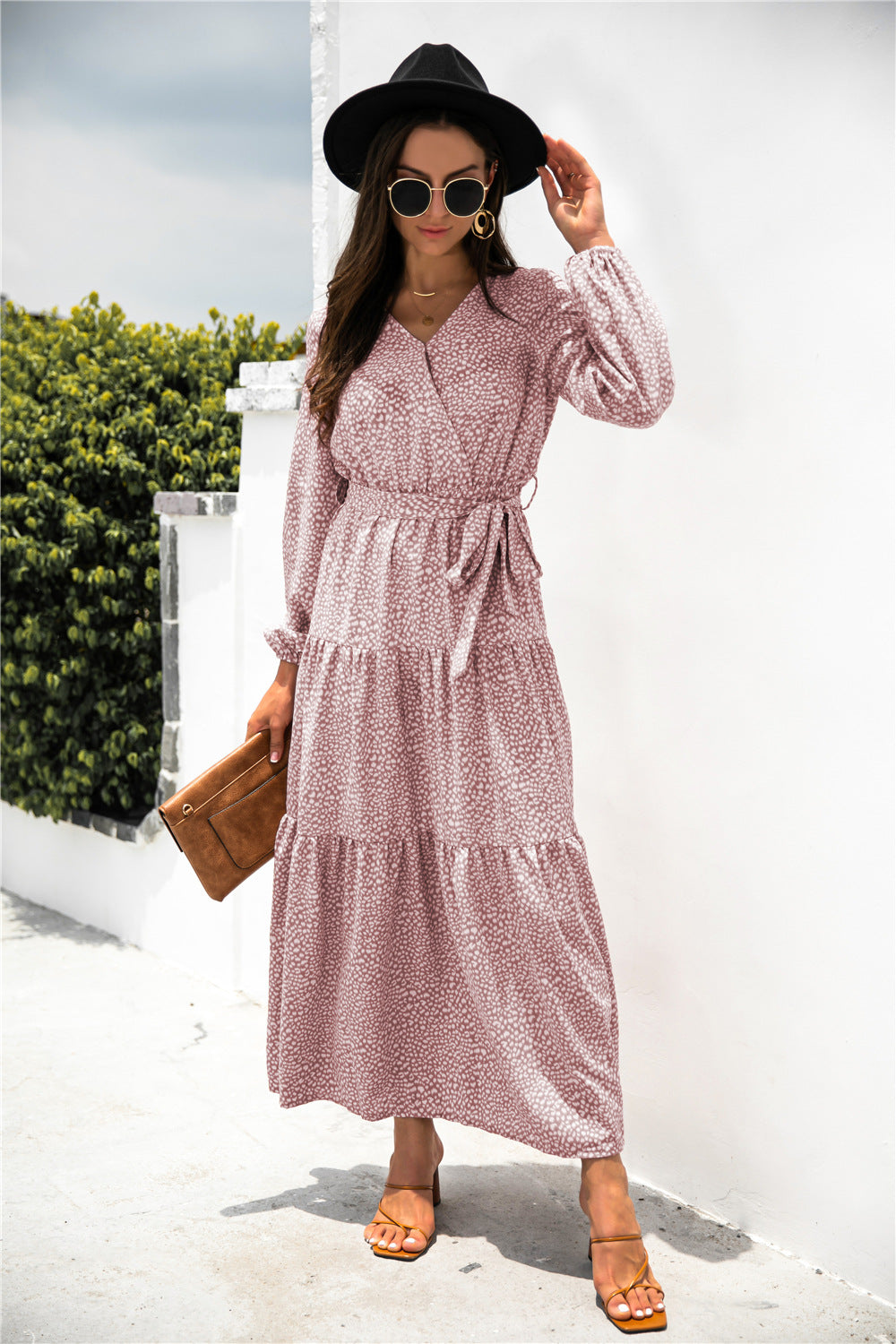 Sanibel Swiss Dot Boho Maxi Dress - Marsala JUST-001