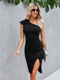 Kailey One Shoulder Ruffle Bodycon Dress - Black Ins Street