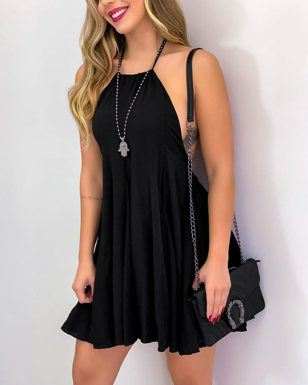 Darcy Distressed Halter Tunic- Black - Final Sale ANAM-001