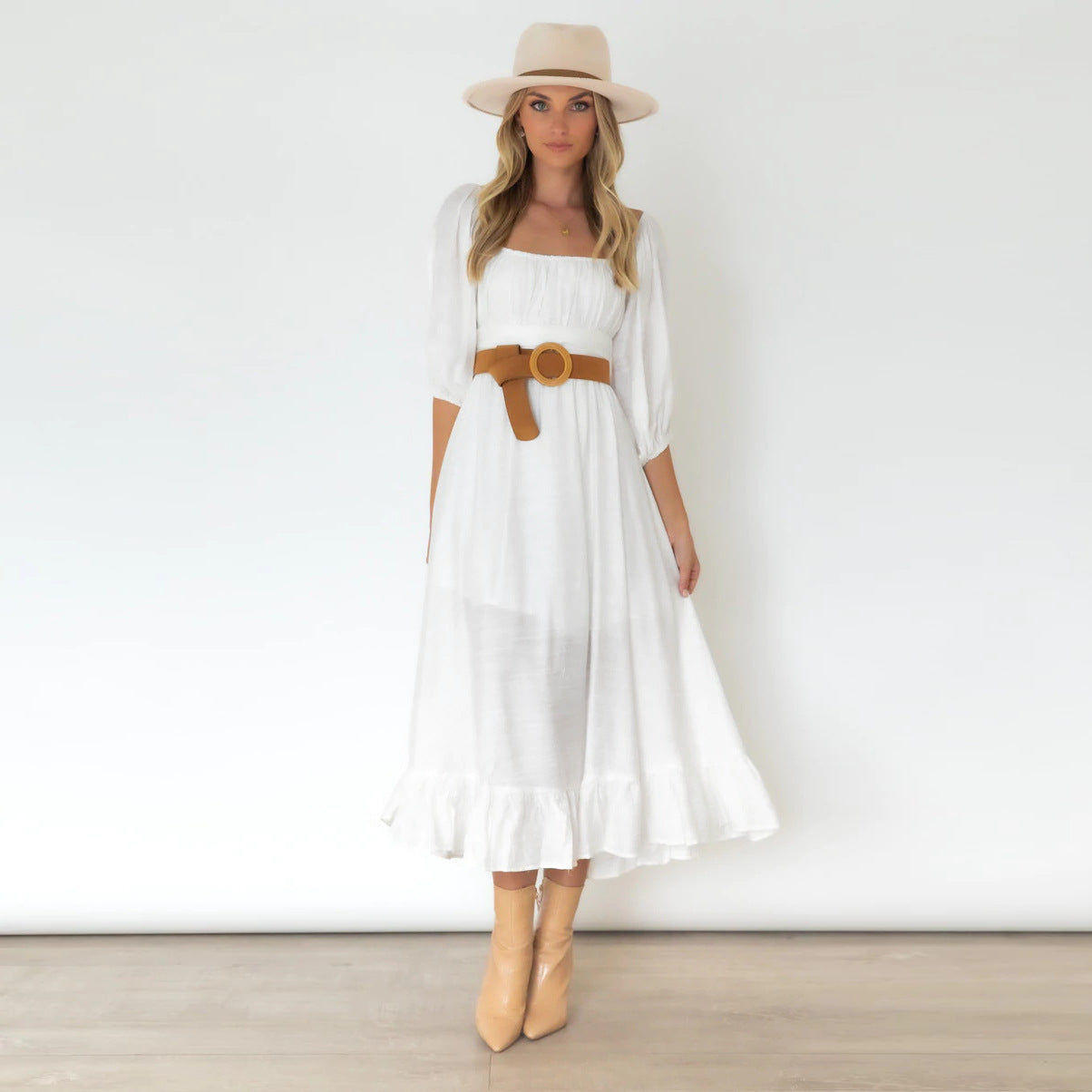 Katelyn Puff Sleeve Midi Dress Ins Street