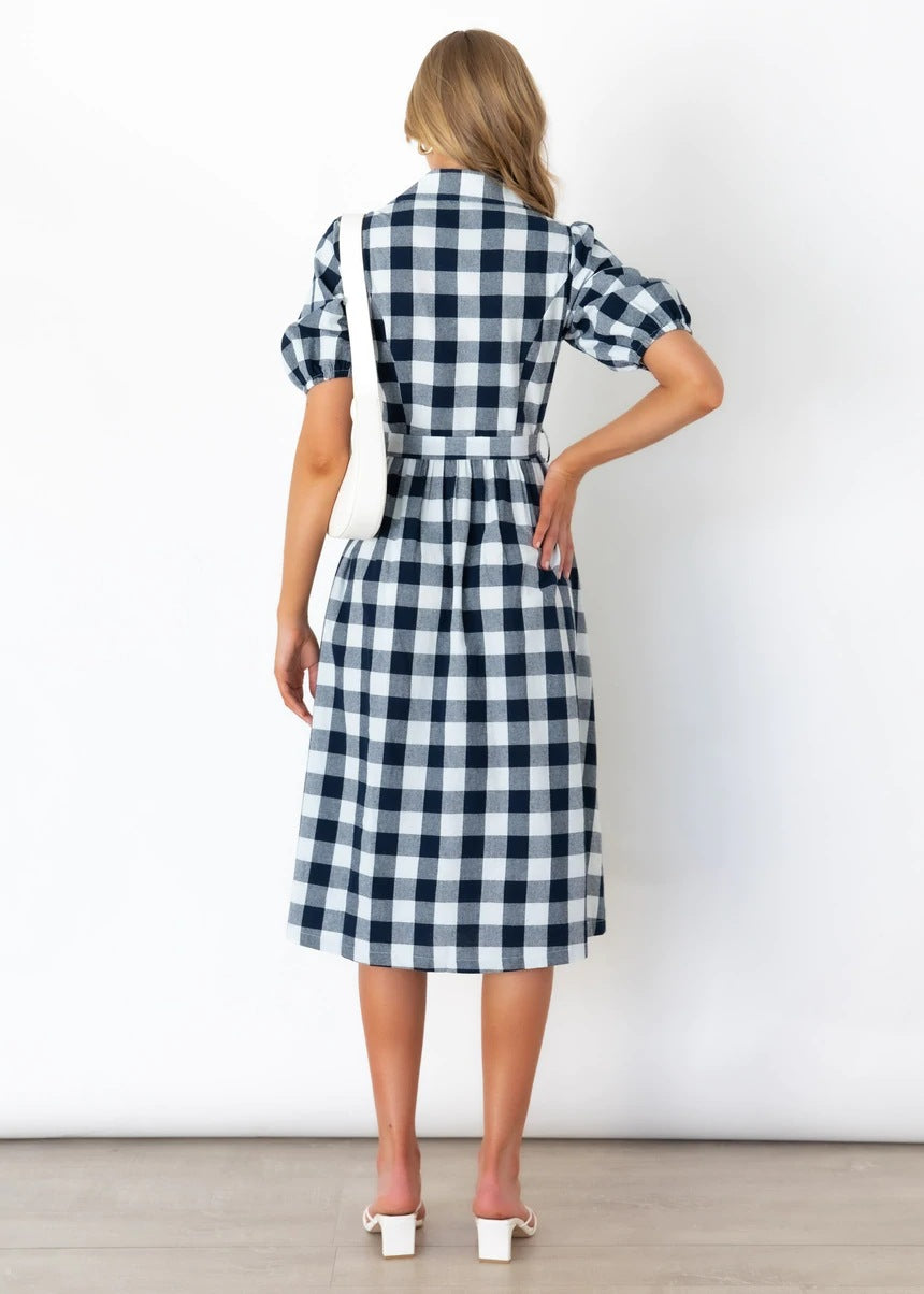 Saturn Pocketed Plaid Button Down Midi Dress Ins Street