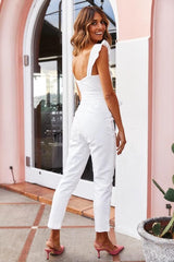 Solid Sling Belt Jumpsuit - White Ins Street