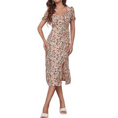 Takeover Ruched Floral Ruffle Dress Ins Street