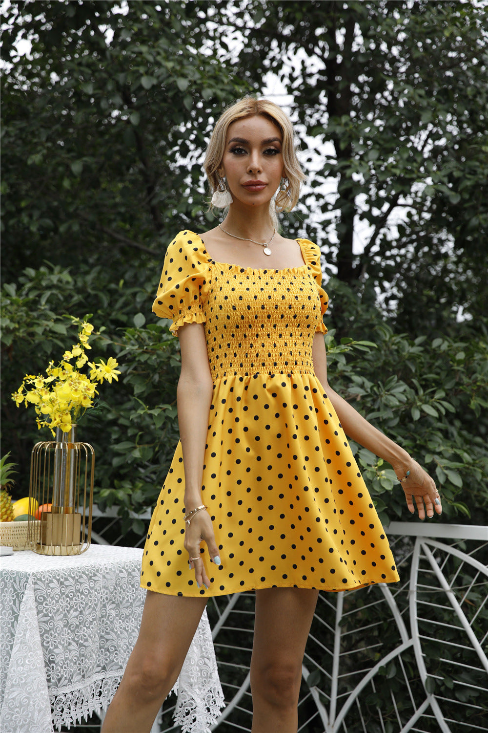 Stevens Puff Sleeve Babydoll Dress - Yellow Ins Street