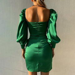 Elyssa Satin Ruffle Mini Dress - Emerald Ins Street