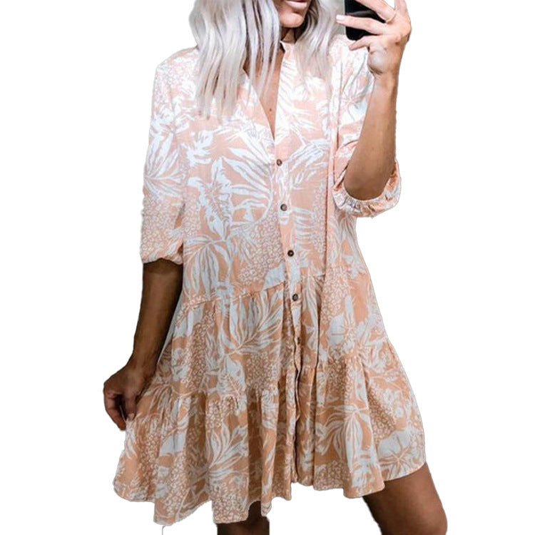 Fleur Satin Paisley Button Down Shirt Dress Ins Street