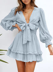 Krueger Textured Ruffle Dress - Powder Blue Ins Street