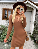 Madelyn Ruched Knit Sweater Dress - Mocha Ins Street