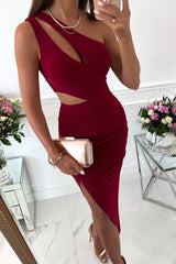 Spicy One Shoulder Cutout Midi Dress - Red Ins Street