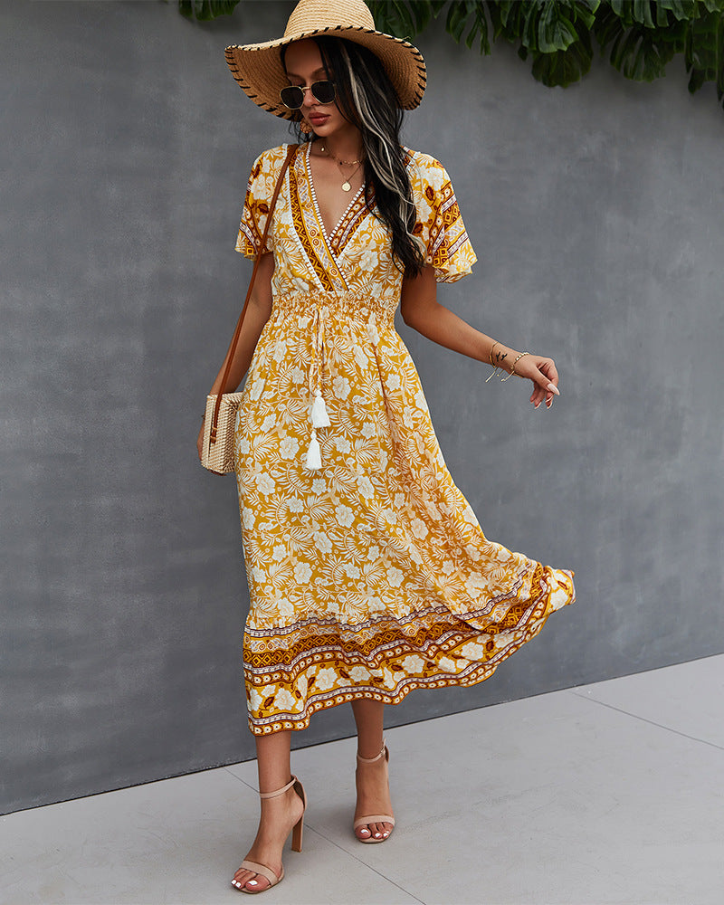 Nadine Floral Smocked Maxi Dress - Mustard Ins Street