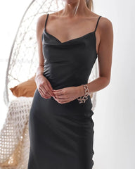 Night To Remember Satin Maxi Dress - Black Ins Street