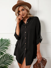 Jeanette Button Down Tunic Top - Black Ins Street