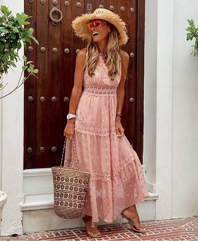 Peach lace 2025 maxi dress