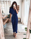 Luv Satin Tie Front Midi Shirt Dress - Blue Ins Street