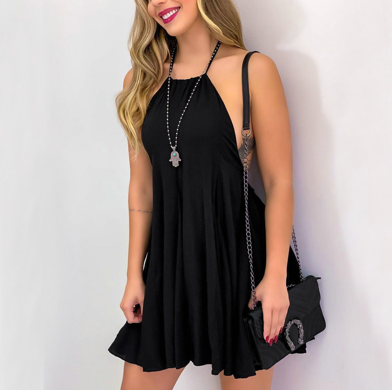 Darcy Distressed Halter Tunic- Black - Final Sale ANAM-001