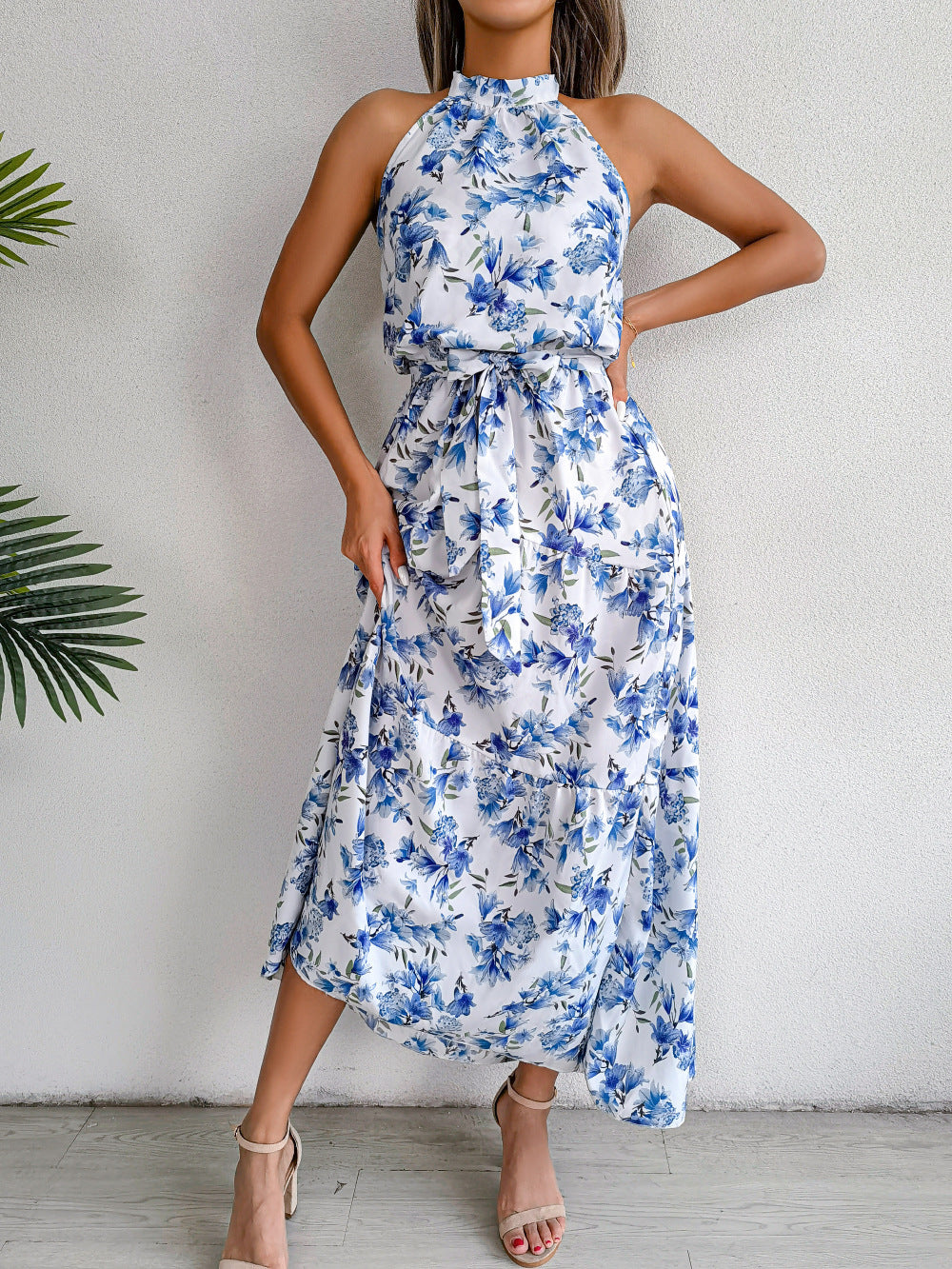 Sure Thing Floral Chiffon Halter Maxi Dress - Blue - FINAL SALE Ins Street