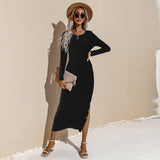 Alexina Long Sleeve Ribbed Knit Maxi Dress - Black - FINAL SALE TYCH-001