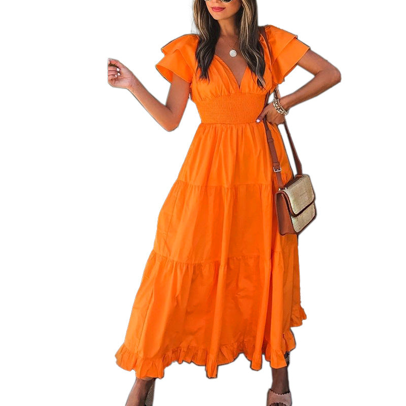 Lainey Cotton Ruffle Midi Dress - Orange Ins Street