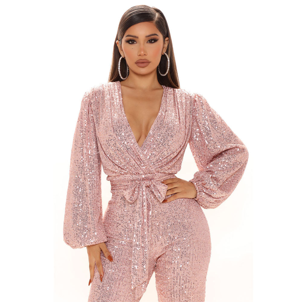 Eissa Sequin Drape Jumpsuit - Rose Gold Ins Street