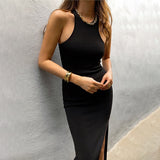 Cora Cotton Ribbed Knit Midi Dress - Black LUSH-001