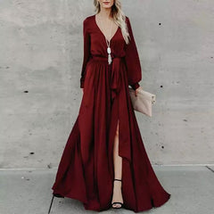 Glitzy Night Satin Belted Maxi Dress Ins Street