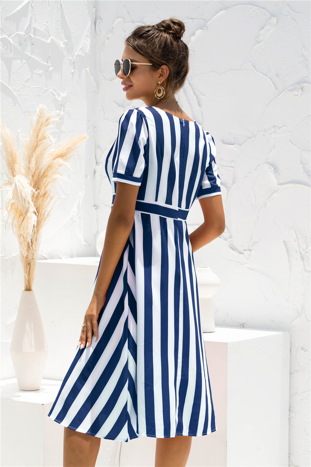 Glinda Striped Satin Midi Shirt Dress Ins Street