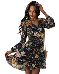 Palazzo Floral Ruffle Wrap Dress Ins Street