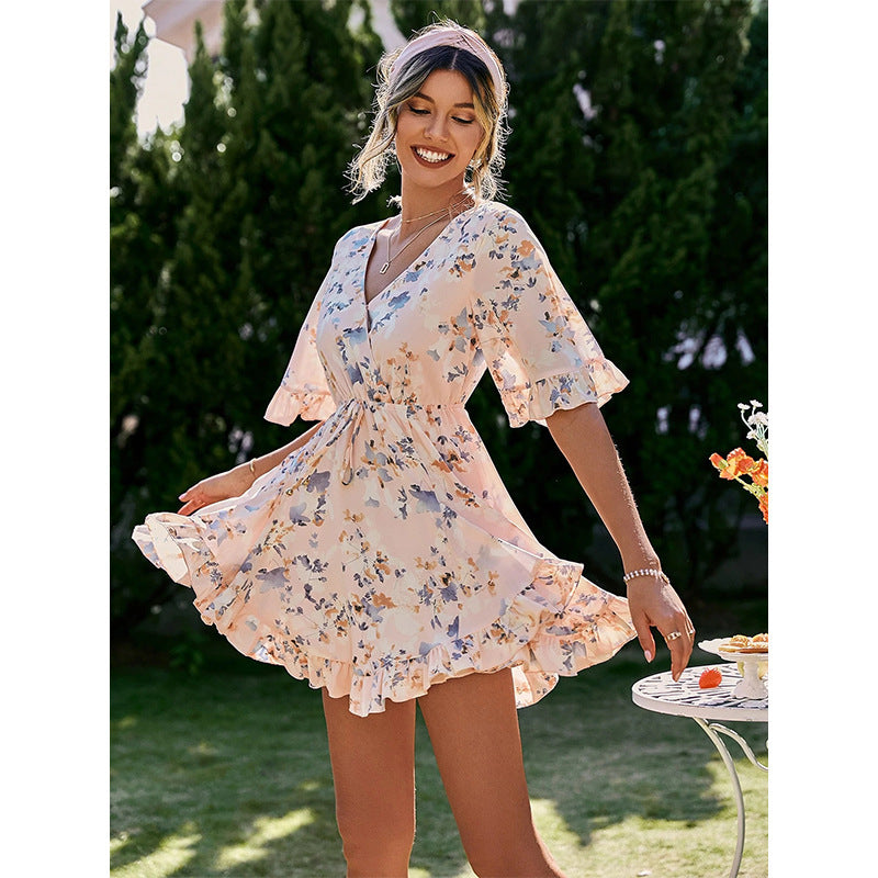 Emma Floral Bell Sleeve Ruffle Dress Ins Street