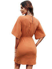 Jenner Linen Blend Tie Front Cutout Midi Dress - Orange Ins Street