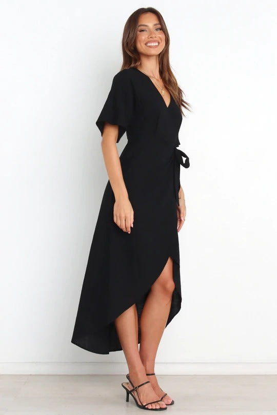 Bold Move Wrap Midi Dress - Black InsStreet