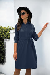 Office Chic Button Down Shirt Dress - Navy Ins Street