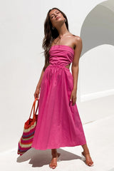 Head Over Heels Strapless Satin Maxi Dress - Pink Ins Street