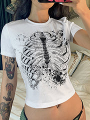 Sternum Print Round Neck T-shirt 2023-03-14 InsStreet