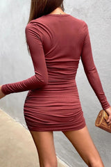 Yasmine Long Sleeve Ruched Knit Dress - Wine Ins Street