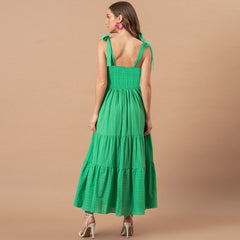 Parisa Embroidered Tiered Midi Dress - Green Ins Street