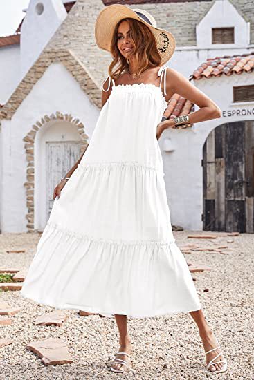 Shirley Ruffle Tiered Midi Dress - White Ins Street